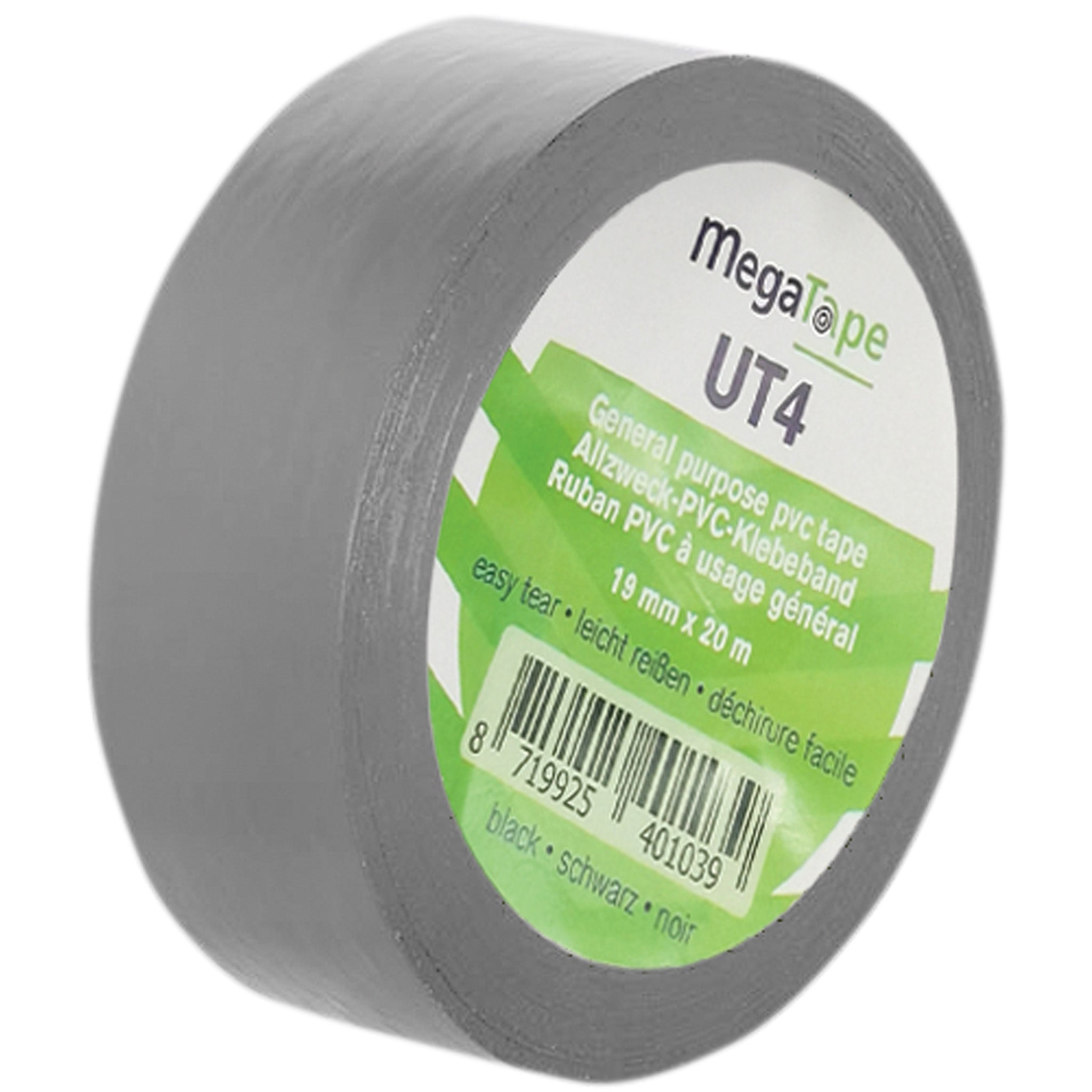 Showgear MegaTape UT4 PVC tape 19 mm x 20 m, grijs