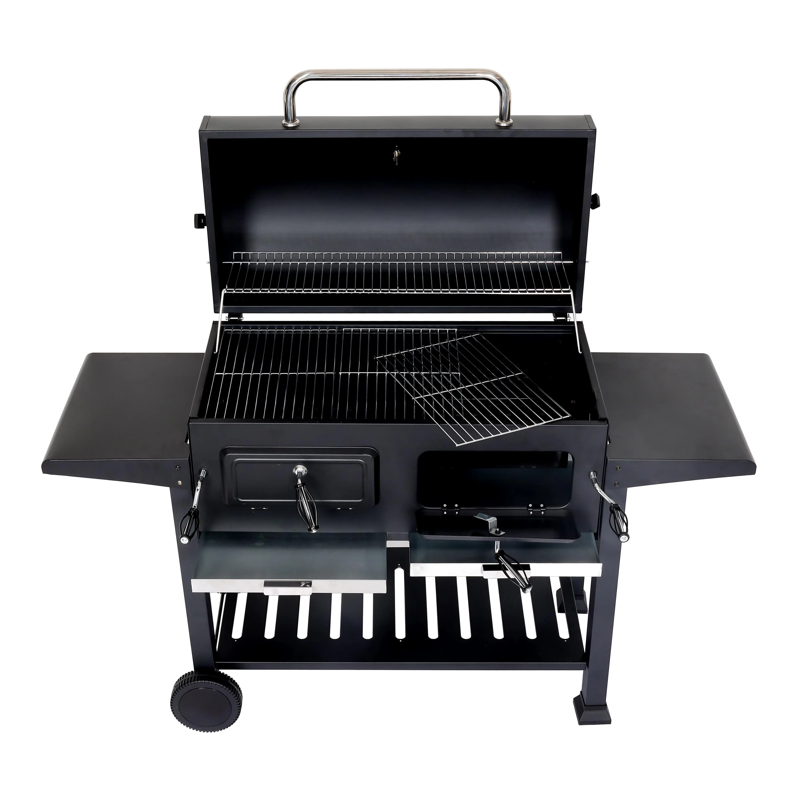 Holzkohlegrill MCW-K94, Grillwagen Standgrill BBQ Gartengrill mit Deckel Ablage, Stahl Emaille 110x153x60cm schwarz