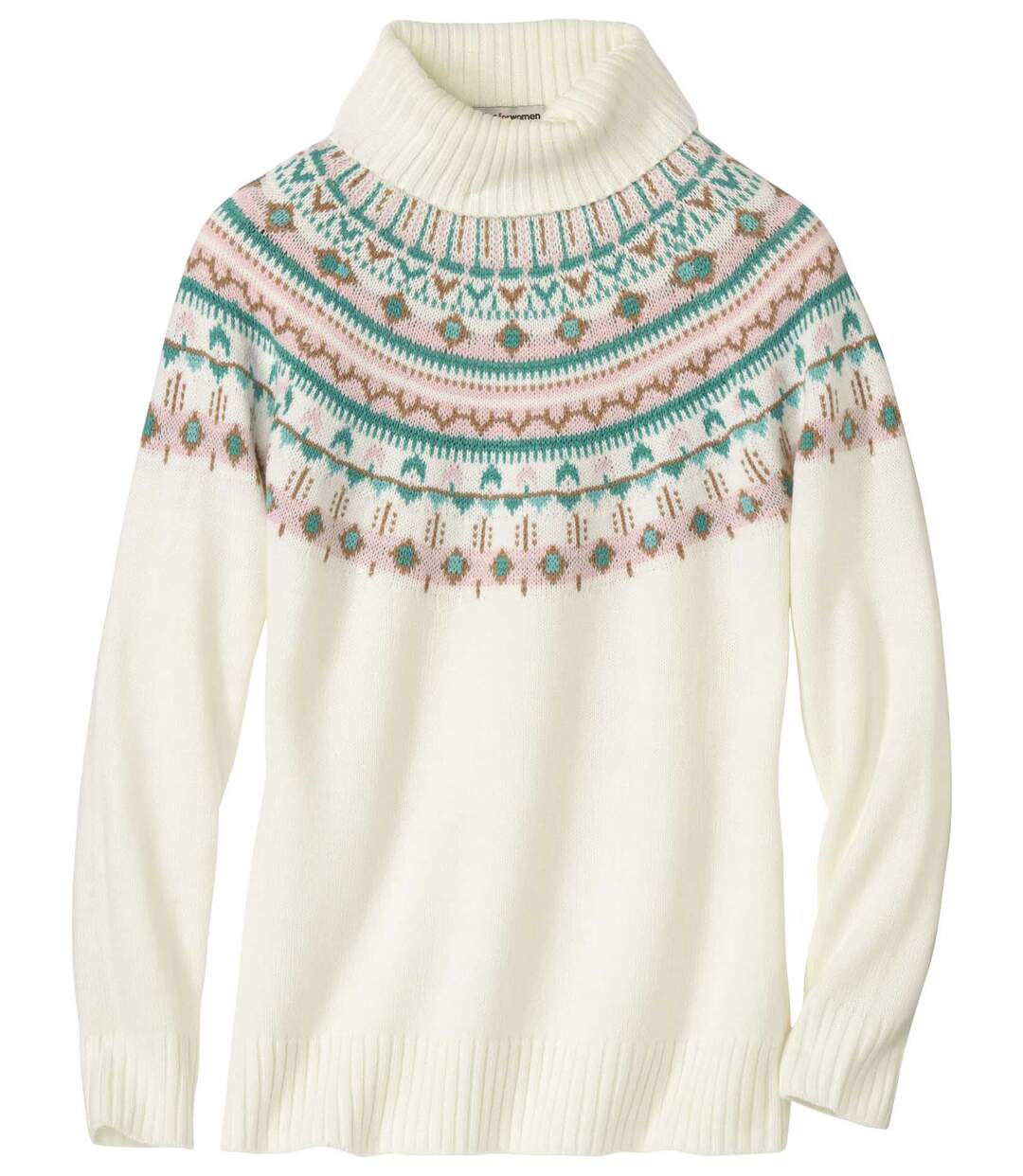 Pull Tricot Col Roulé Motifs Jacquard