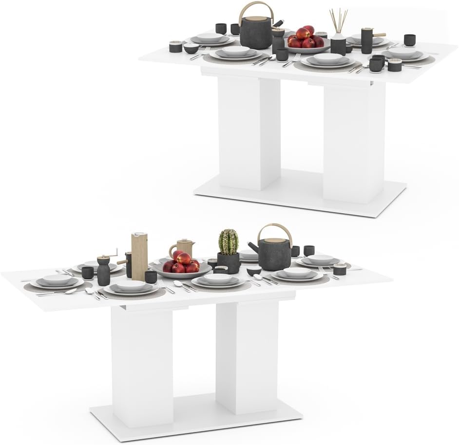Vicco Esstisch Dix, ausziehbarer Esszimmertisch, Weiß, 140 x 90 cm