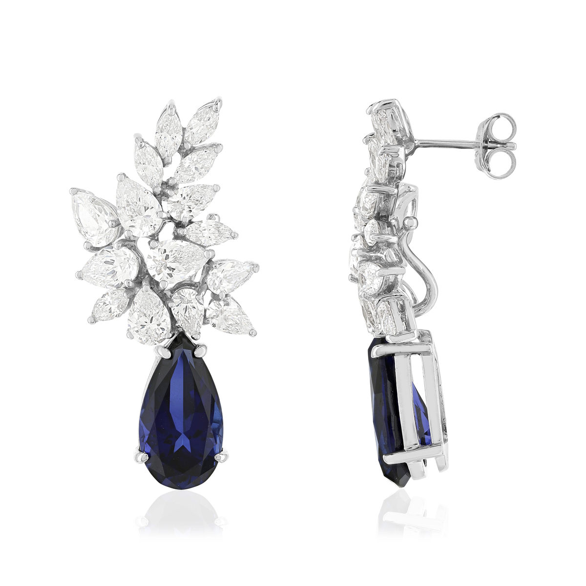 Boucles d'oreilles pendants argent 925 pierres synthétiques bleues zirconias