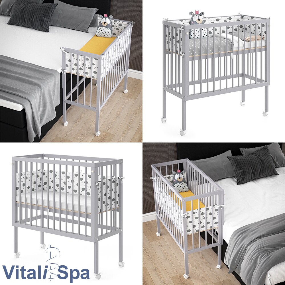 Beistellbett SOPHIE Grau Babybett Stillbett Stubenbett Nestchen Boxspringbett 2 Seitenteile