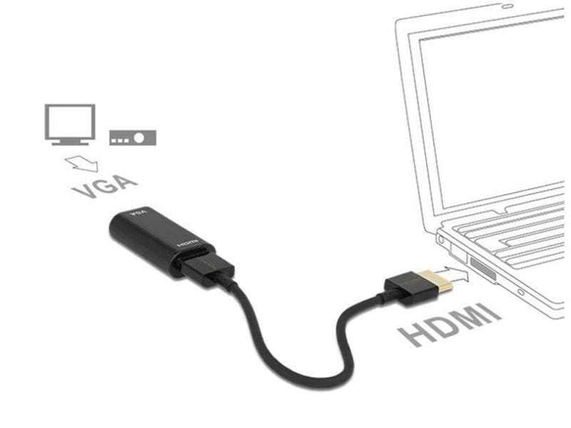 Delock Adapterkabel HDMI, VGA Metalgehäuse, Schwarz Zum Anschluss eines VGA-Monitors über HDMI