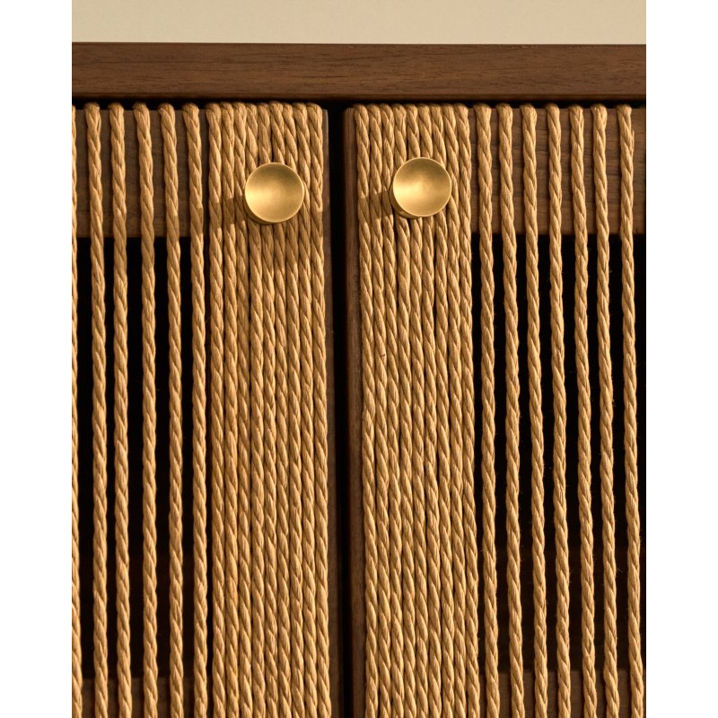 Meuble TV Elan 3 portes en placage et bois de noyer et corde 200 x 50 cm