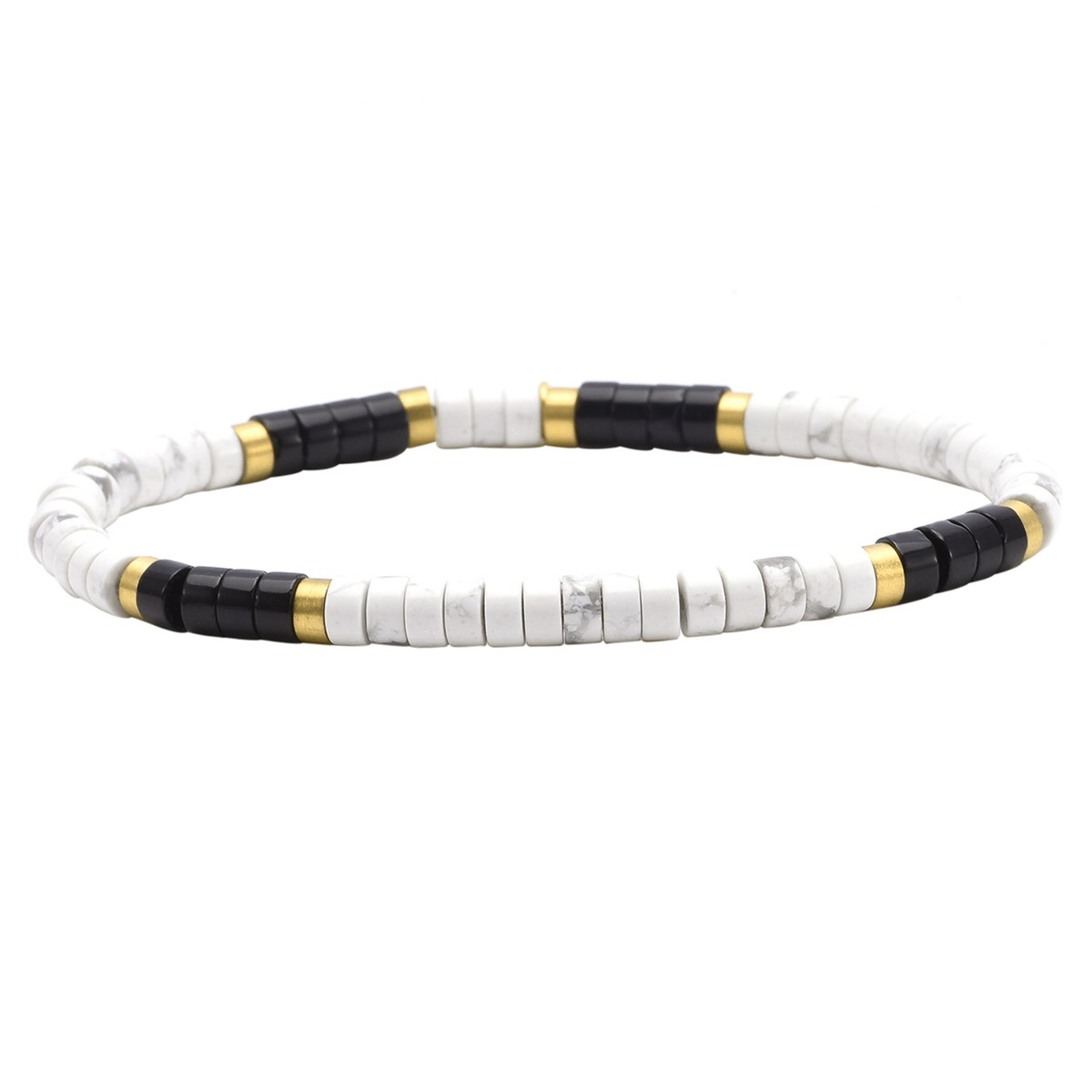 Bracelet Perles Heishi 4mm Agate Noire Turquoise Blanche-Small-16cm