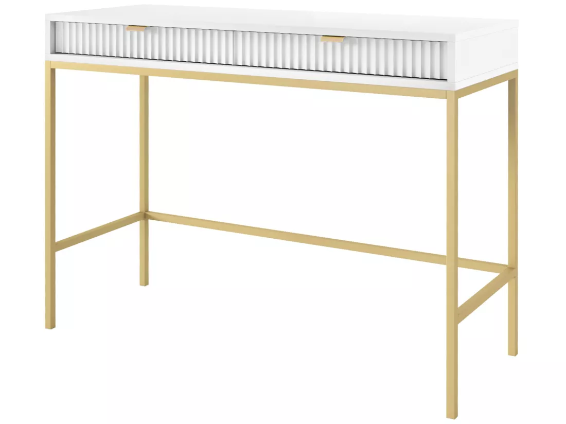 Coiffeuse - 104 cm - blanc avec pieds dorés - VELLORE