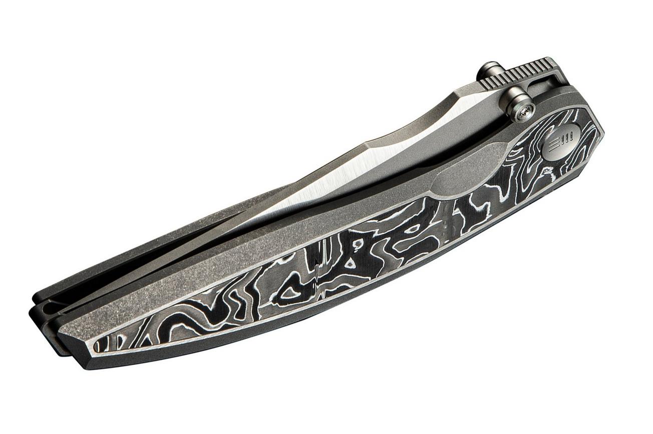 WE Knife Quinseris WE23093-3 Polished Satin Gray Stonewashed, Gray Titanium Aluminum Foil Carbon Inlay, zakmes