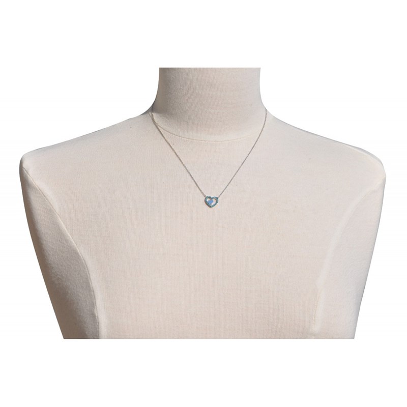 Collier Argent Rhodié Coeur et Points Bleus