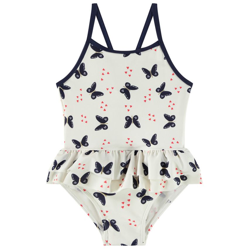 Maillot de bain 1 pièce imprimé papillon pour bébé fille - Ecru