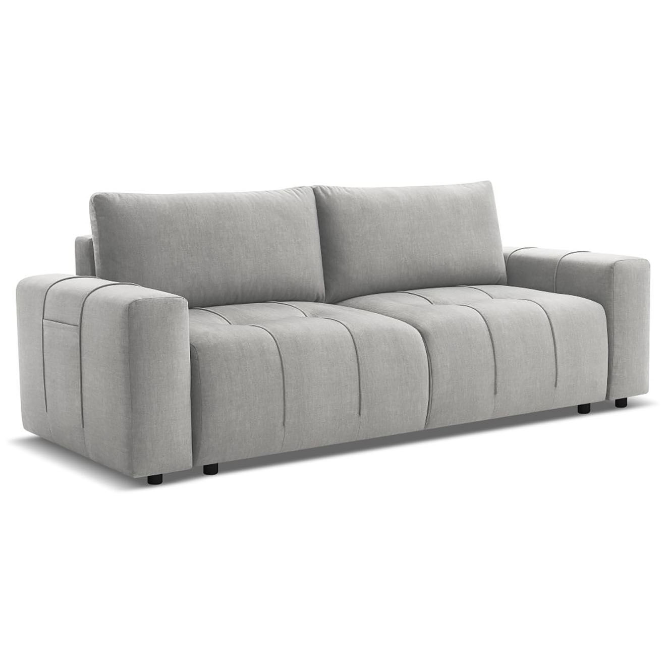 Bobochic Canapé droit convertible en Velours 3 places Arsène avec coffre gris clair - 248x105x90 cm