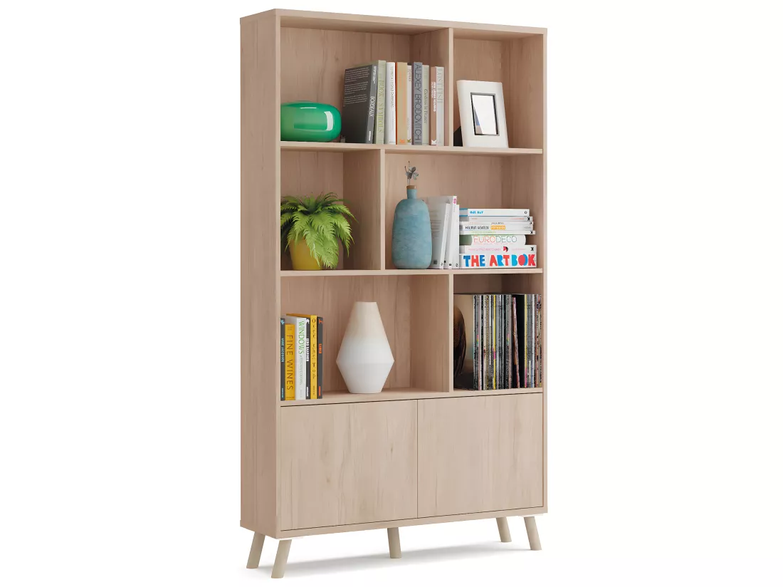 Bibliothèque de 2 portes coloris effet bois - Hauteur 180 x Longueur 100 x Profondeur 30 cm