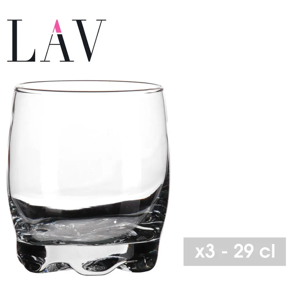 LAV Whiskey/ drinkglazen - deco glas - 3ST - 290 ml