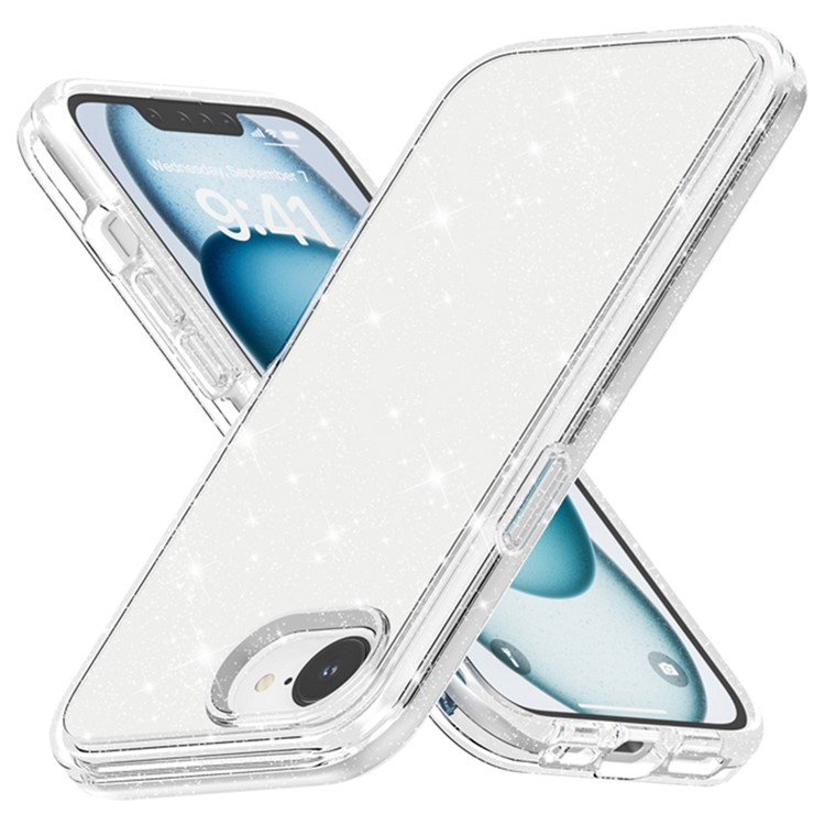 iPhone 16e Hybrid Hardcase Schutzhülle im Glitzer Design - Silber / Transparent