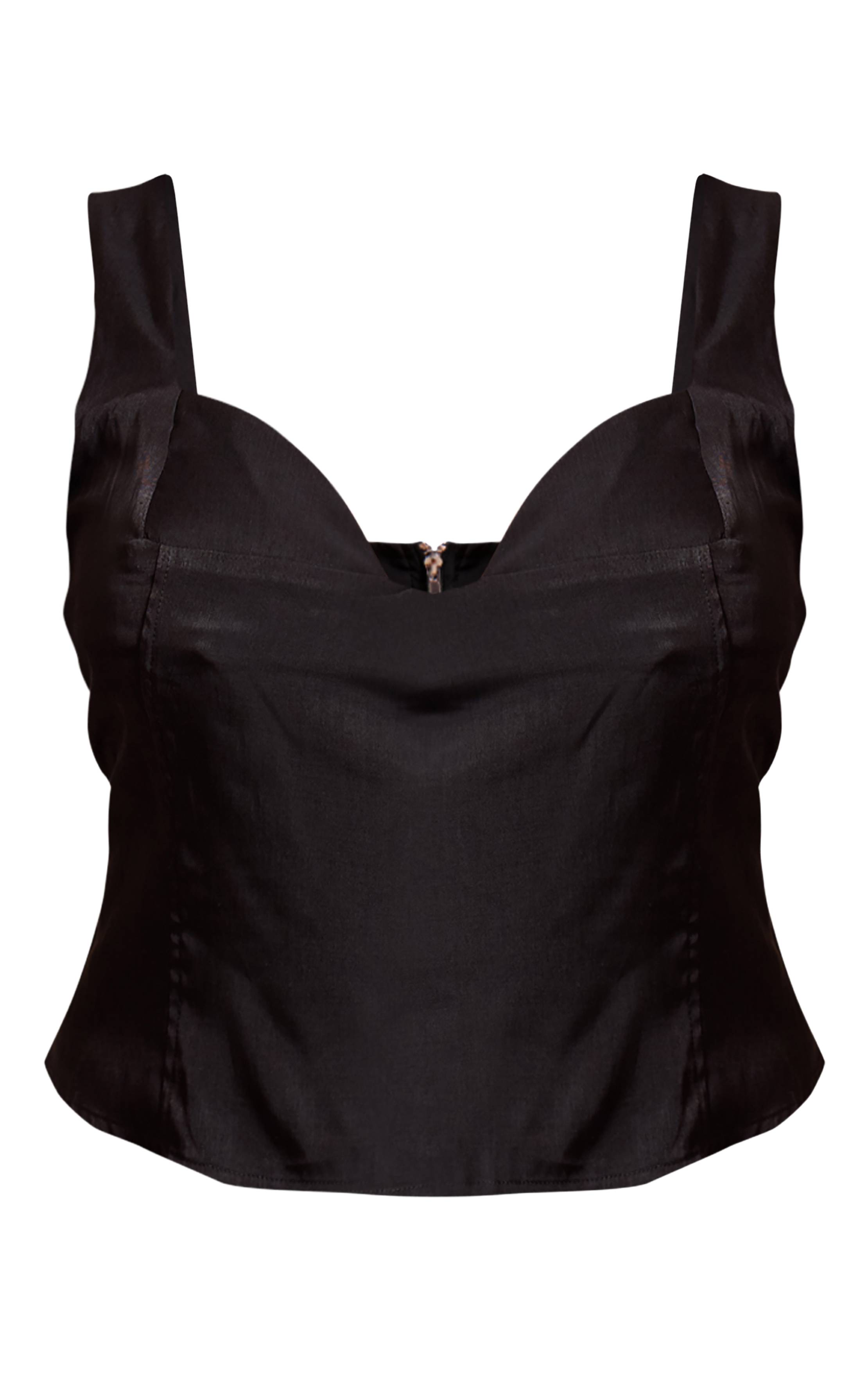 Noir Corset Grande Taille En Satin Mat Avec Détails De Bonnets Et Baleines