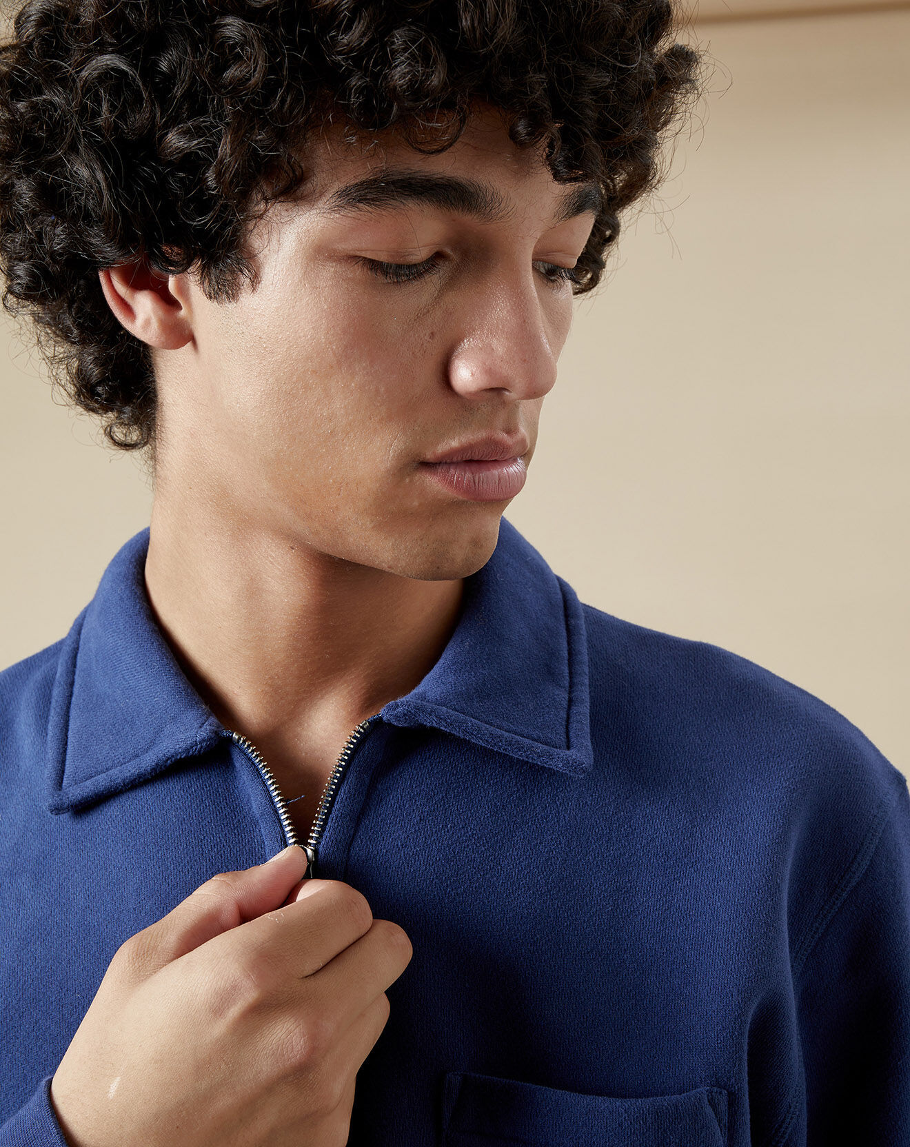 Hartford Sweat polo zipper worker bleu