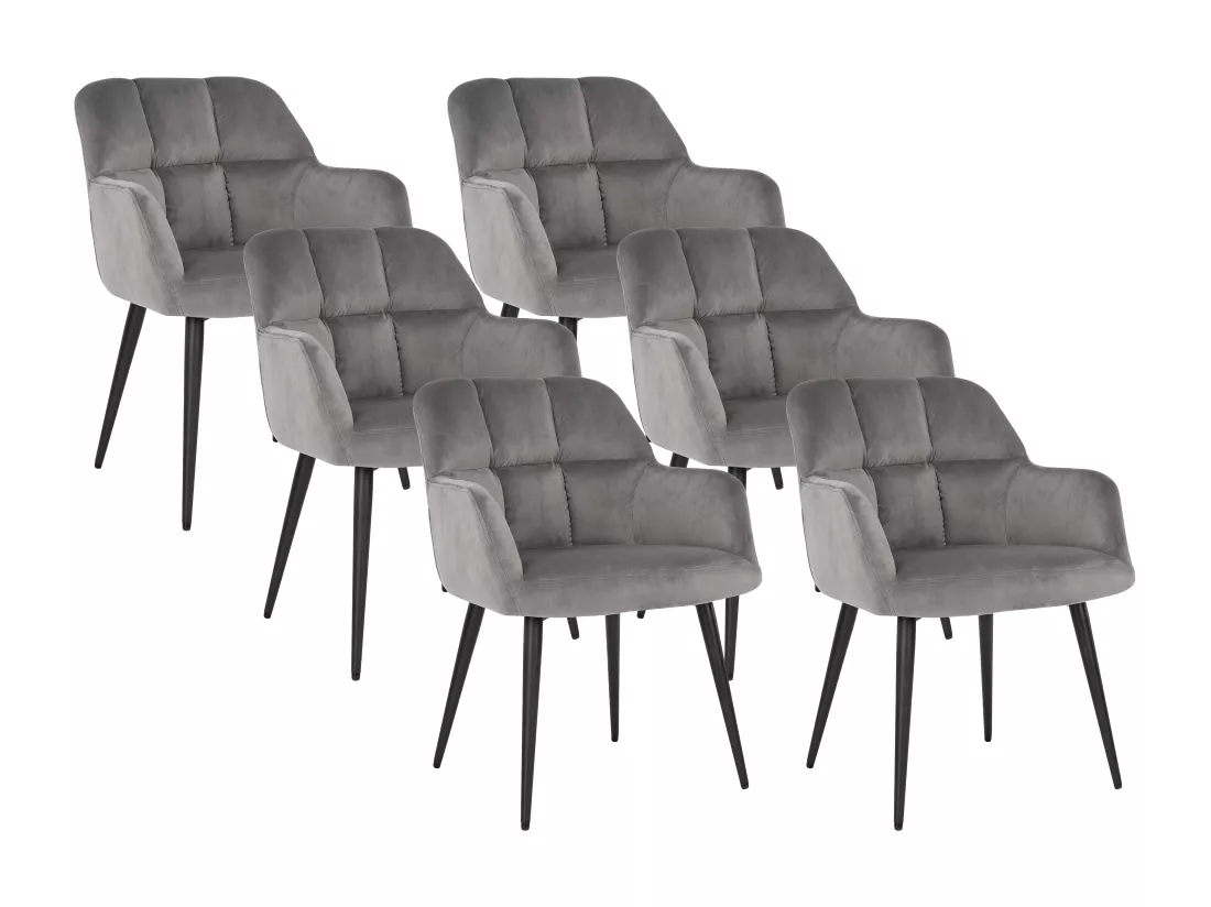 Lot de 6 chaises avec accoudoirs - Velours et métal - Gris - PEGA de PASCAL MORABITO