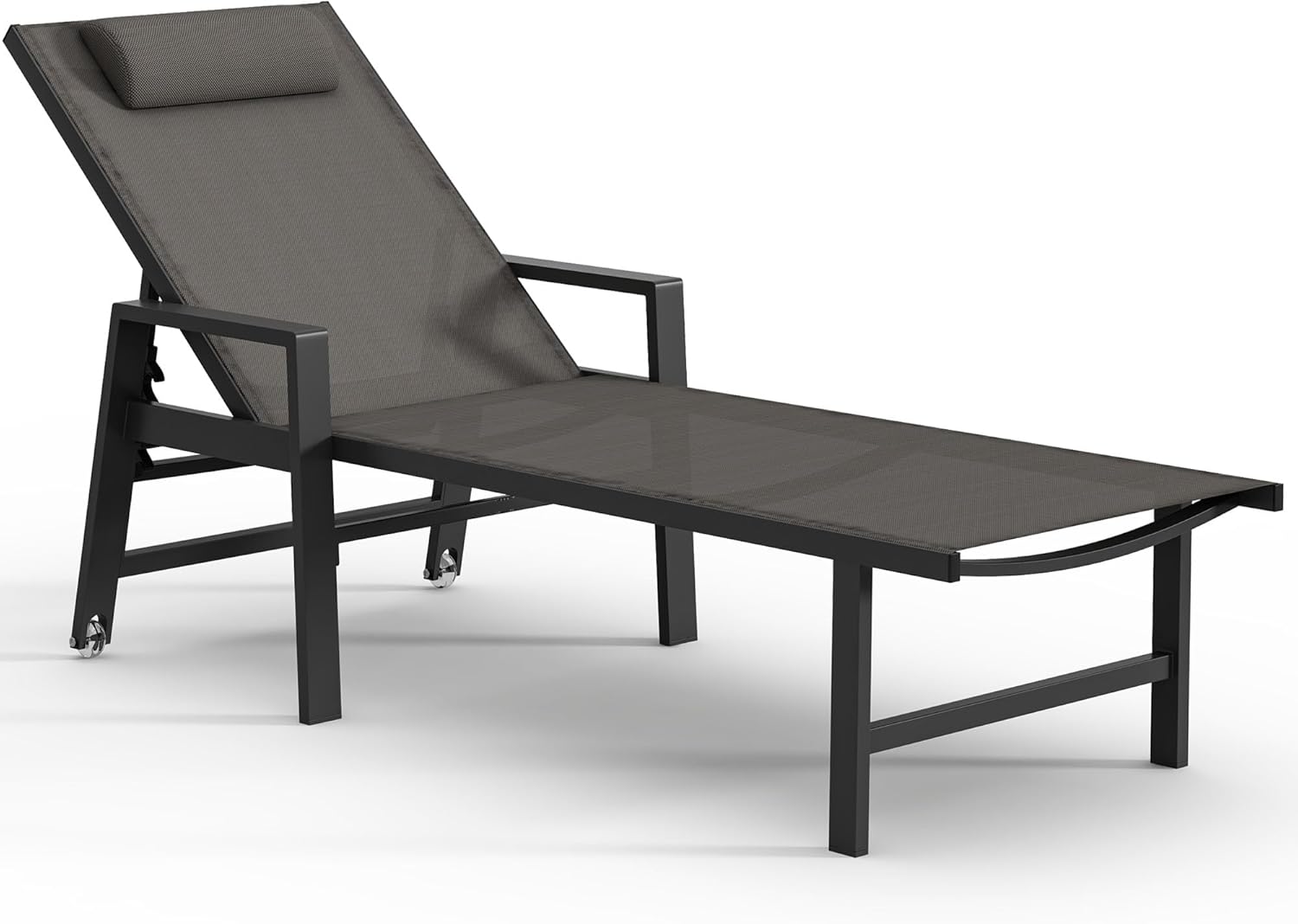 Melko Aluminium Sonnenliege wetterfest mit Rollen, 5-Fach verstellbare Rückenlehne, klappbare Gartenliege inkl. Kopfkissen (200 kg belastbar) Liegestuhl