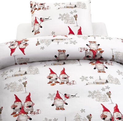 Borganäs Sengesett Frosty Christmas 150x210, Hvit/Rød