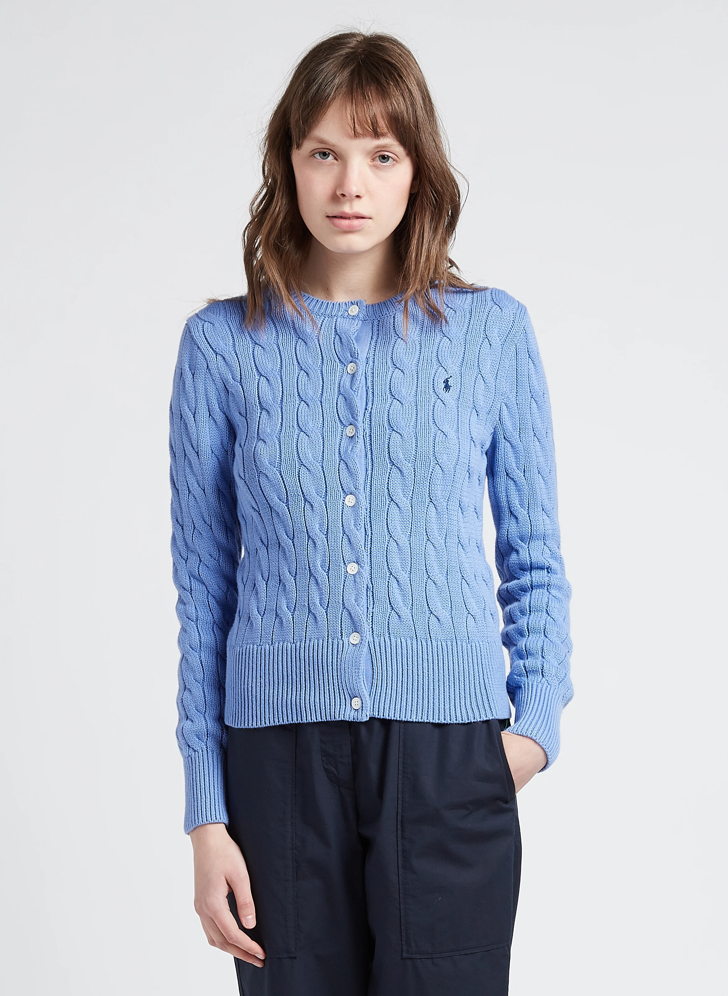 Gilet col rond en maille de coton torsadée | Bleu