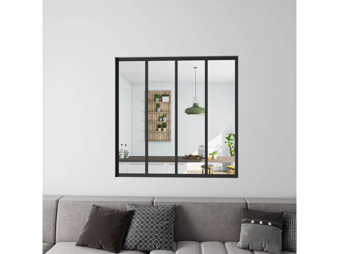 Verrière Atelier en aluminium noir mat - 123x108cm - Noir -4 Vitrages Clairs