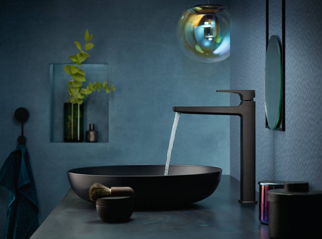 Hansgrohe Metropol verhoogde wastafelkraan waterbesparend met pop-up waste zwart chroom geborsteld