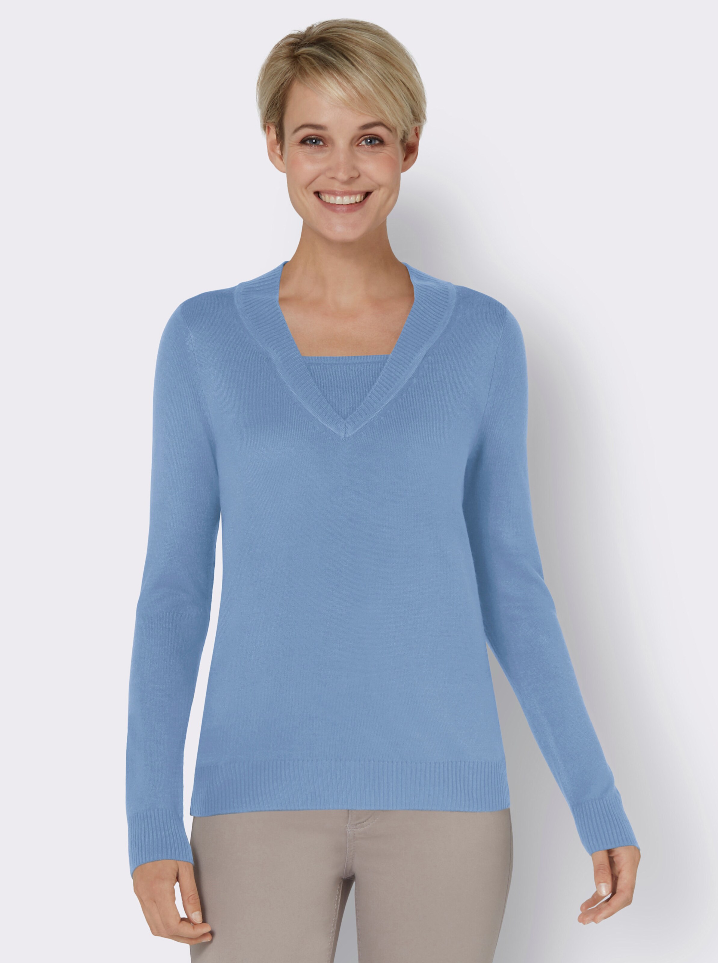 2-in-1-Pullover mit V-Ausschnitt, weich