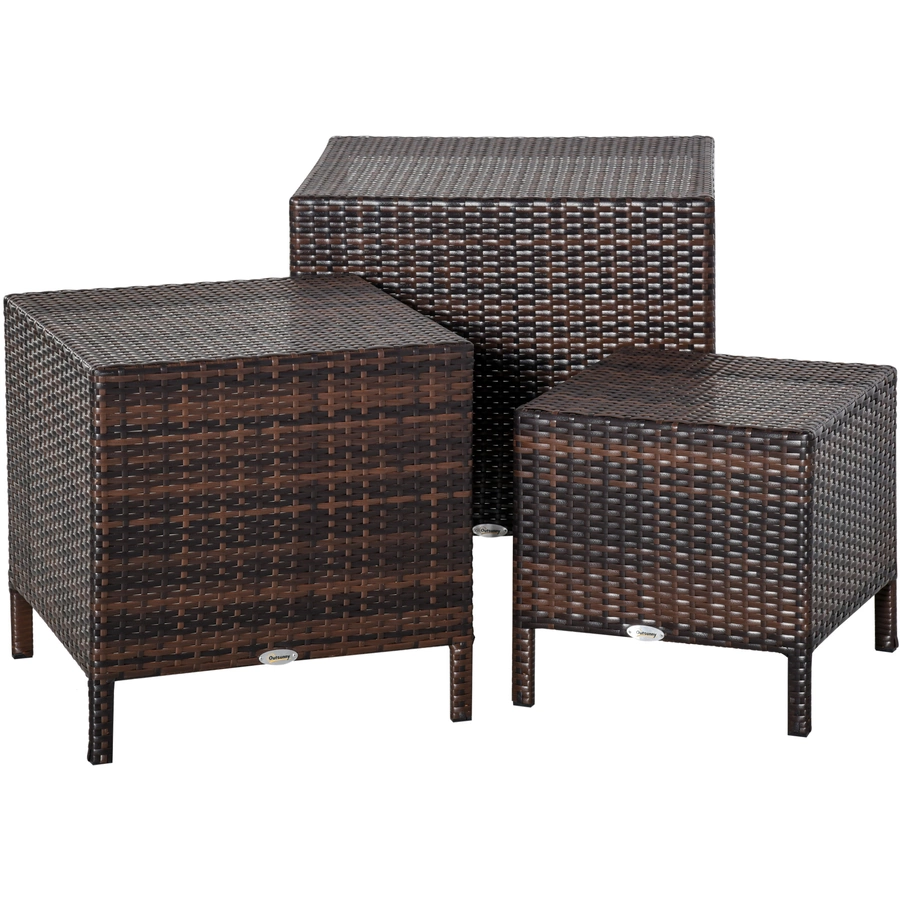 Outsunny Rattan-Gartentisch als 3-teiliges Set braun