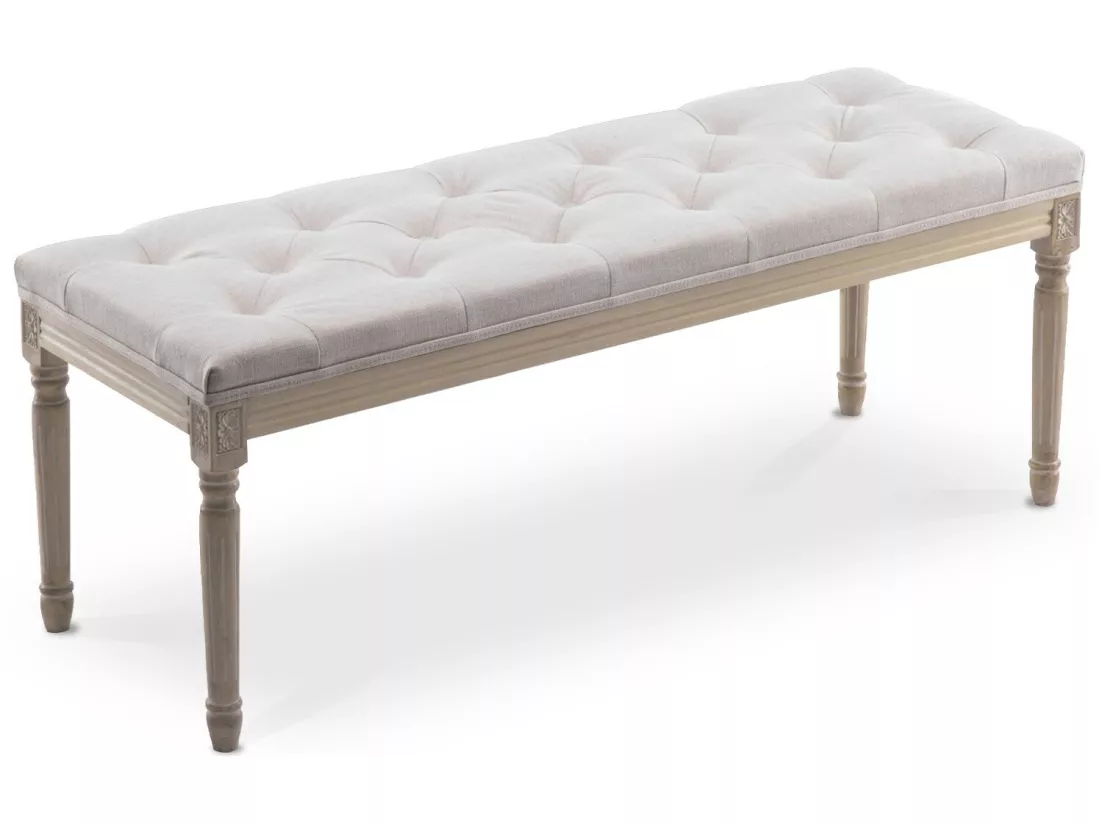 Banc capitonné Romane XL style Louis XVI tissu Beige