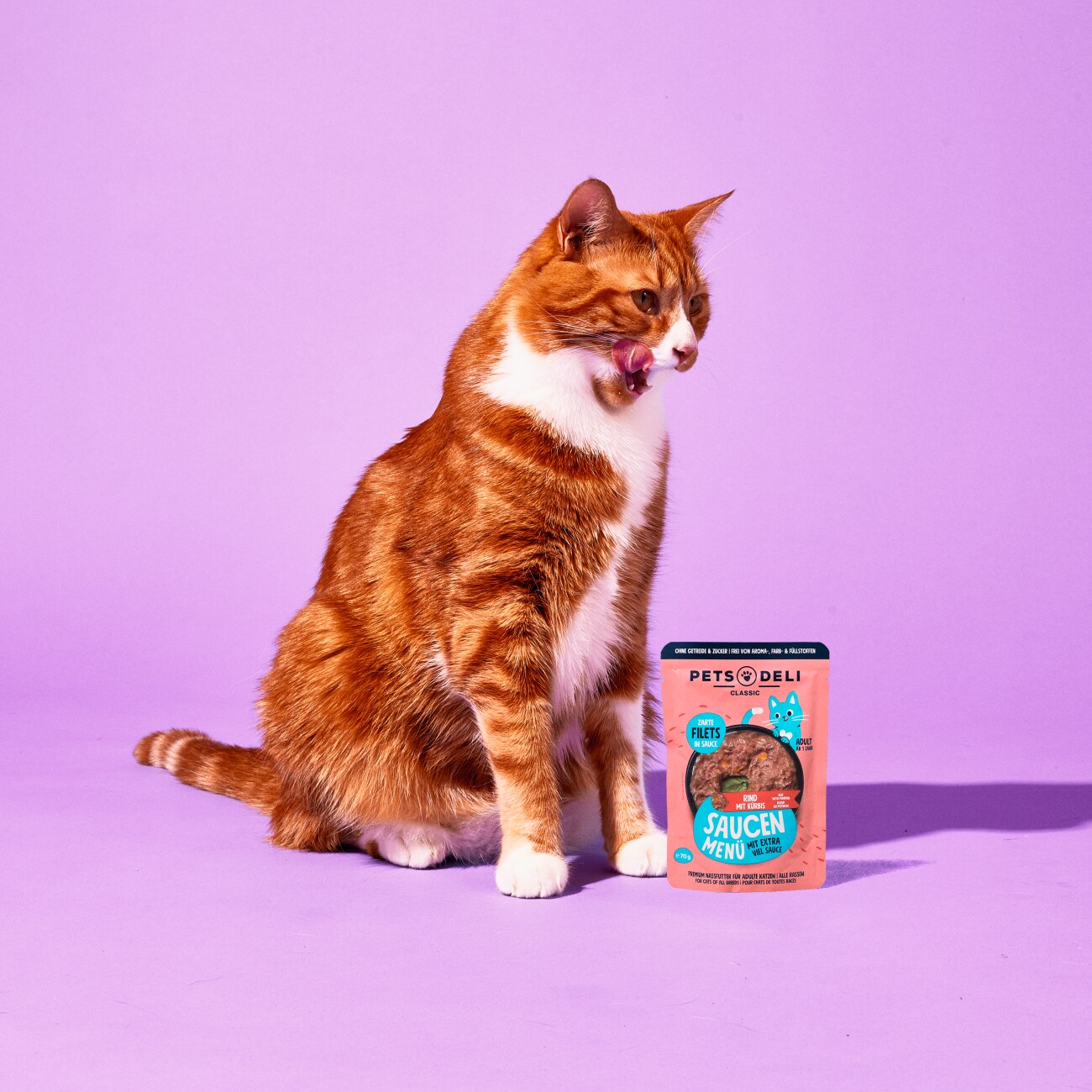 Pets Deli Nassfutter Katze Adult Saucen Menü Rind mit Kürbis 12x70 g