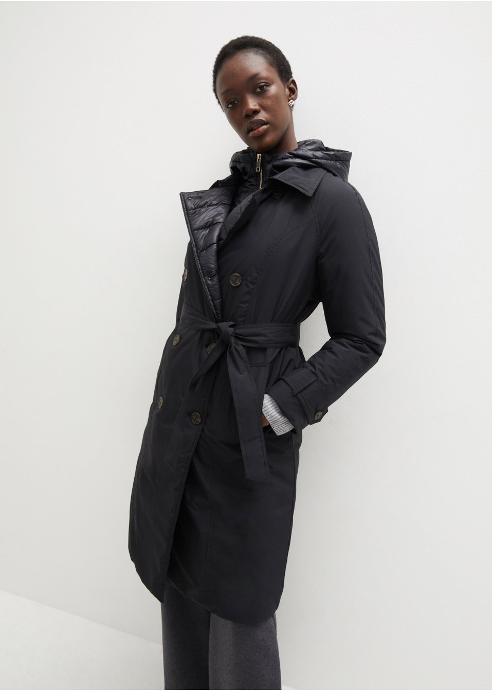 Trench-coat avec empiècement gilet sans manches et rembourrage
