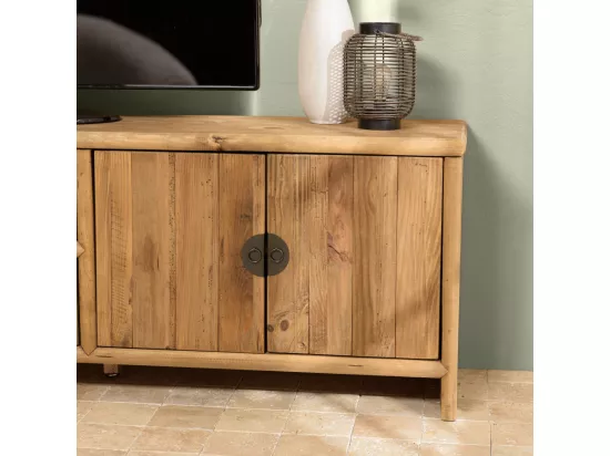 ANDRIAN - Meuble TV 2 tiroirs 4 portes, longueur 240cm bois pin recyclé