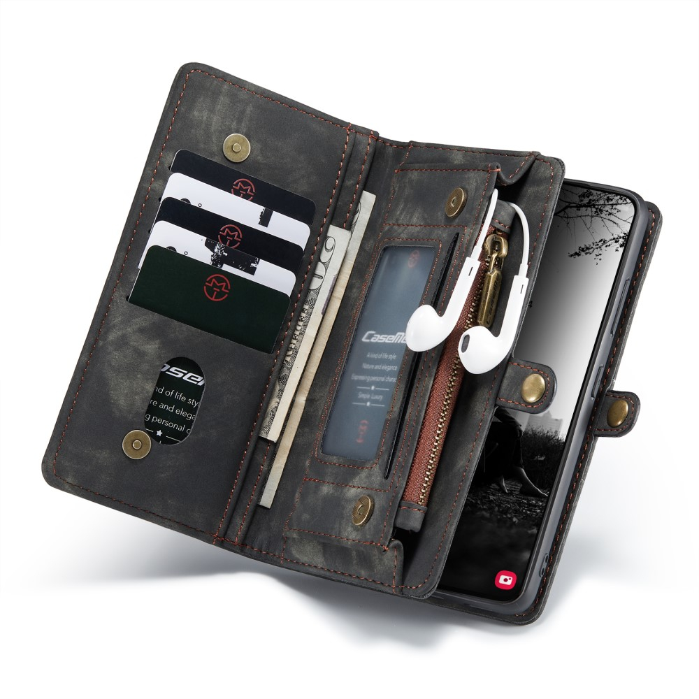 Samsung Galaxy S22 5G 2in1 Leder Tasche   Magnet Hardcase Karten Etui - Schwarz