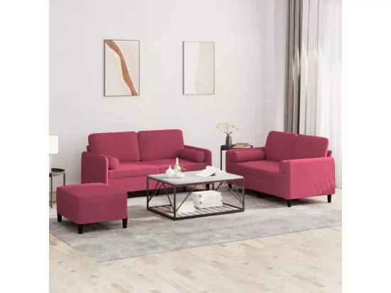 Ensemble de canapés 3 pcs avec coussins rouge bordeaux velours