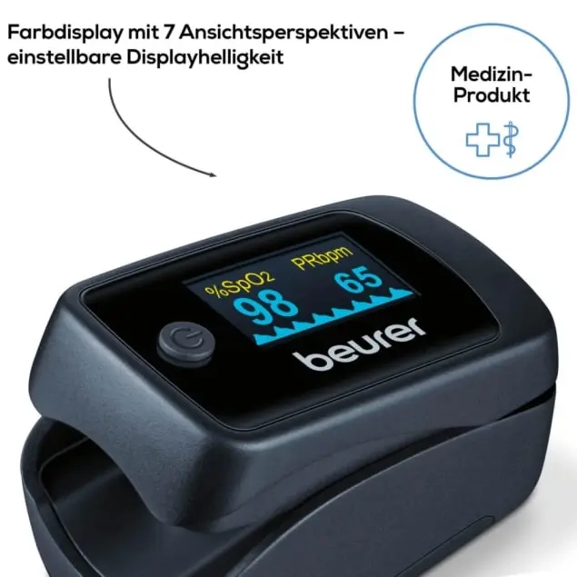 PO 45 Finger Pulsoximeter Sauerstoff (SpO2) Pulsfrequenz Messgerät mit OLED Anzeige inkl. Batterien (45434) - Schwarz