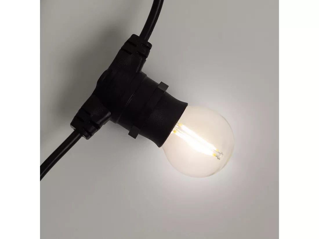Kit Guirlande Lumineuse Extérieure IP44 10m Noir + 10 Ampoules Filaments LED B22 2W G45 3000K Blanc chaud