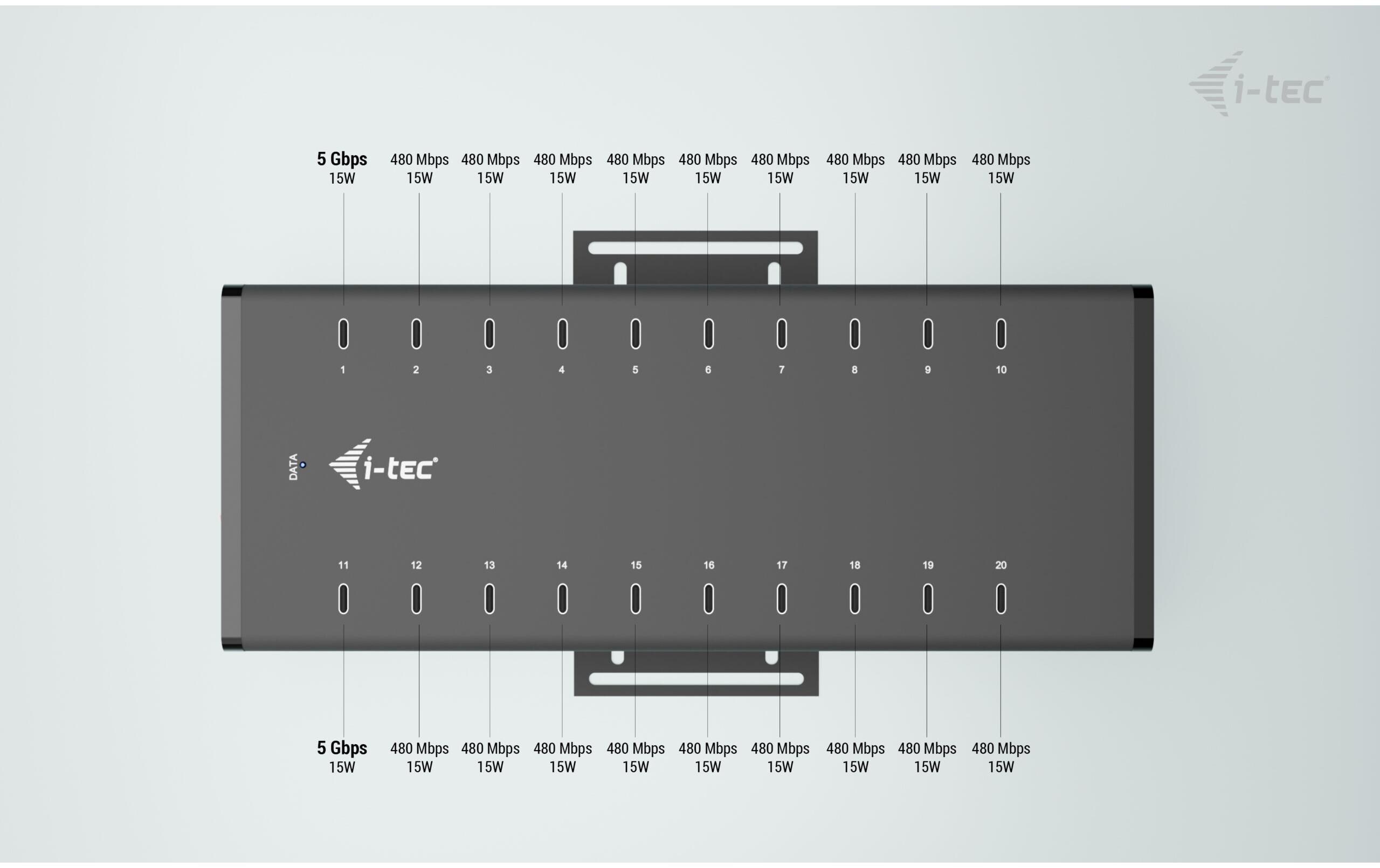 USB-Hub USB-C/USB-A 15 W 20x USB-C<br>USB-Hub mit 20 USB-C Ports zum Laden und für die Datenübertragung