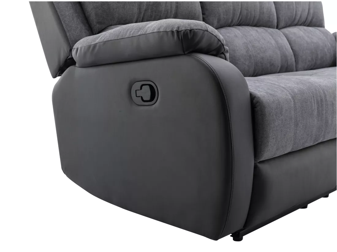 Canapé 3 places et fauteuil relax en microfibre et simili gris et noir BRODY