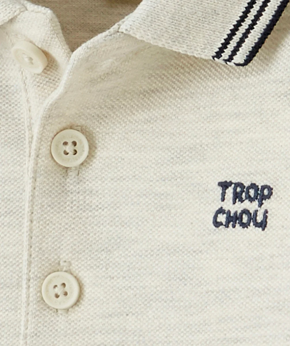 POLO GRIS EN COTON PIQUÉ AVEC MESSAGE BRODÉ BÉBÉ GARÇON