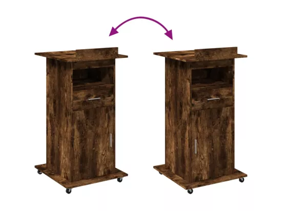 Pupitre et roues et tiroir chêne fumé bois d'ingénierie