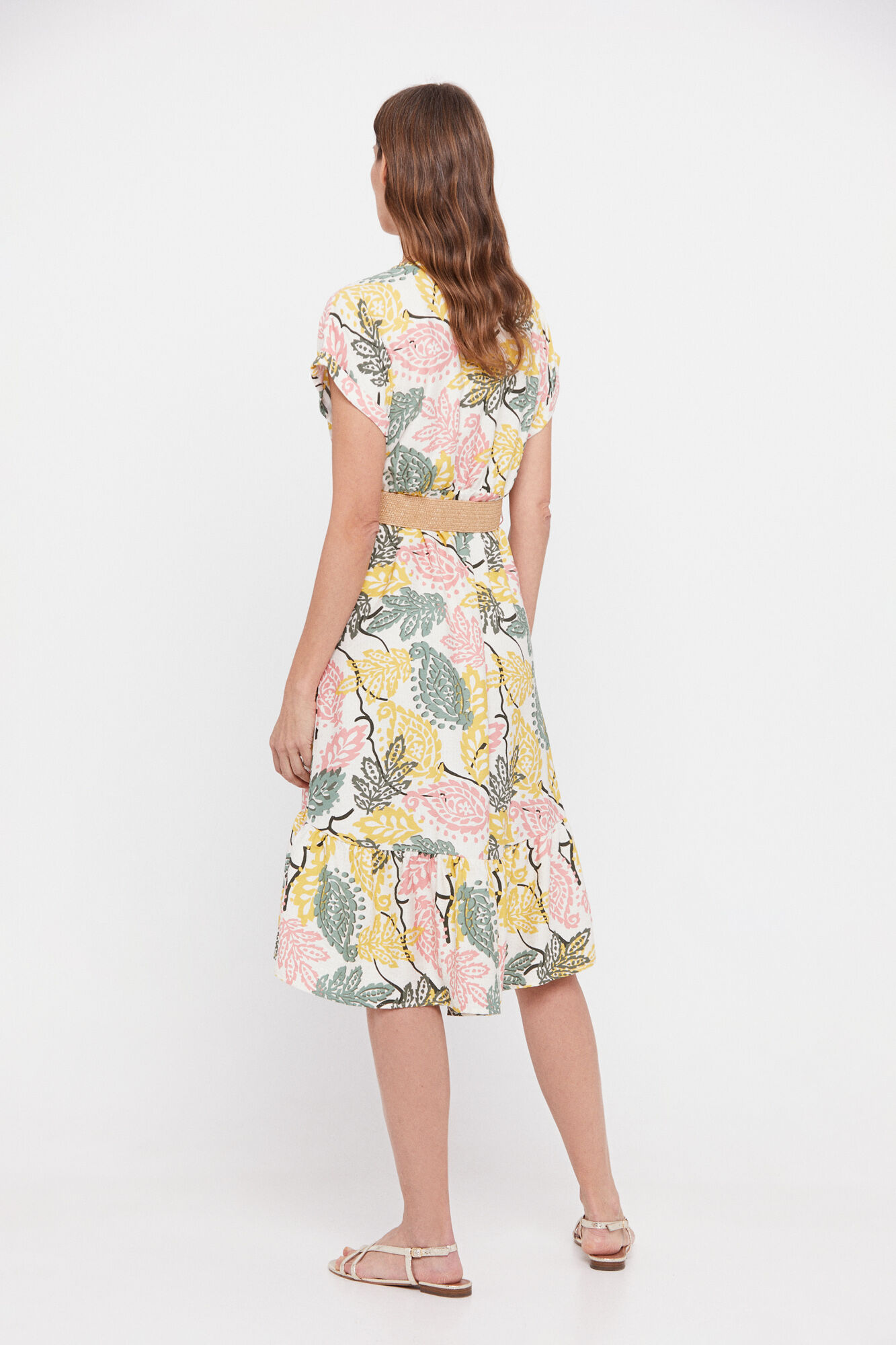 Vestido confortável com cinto - Estampa branca