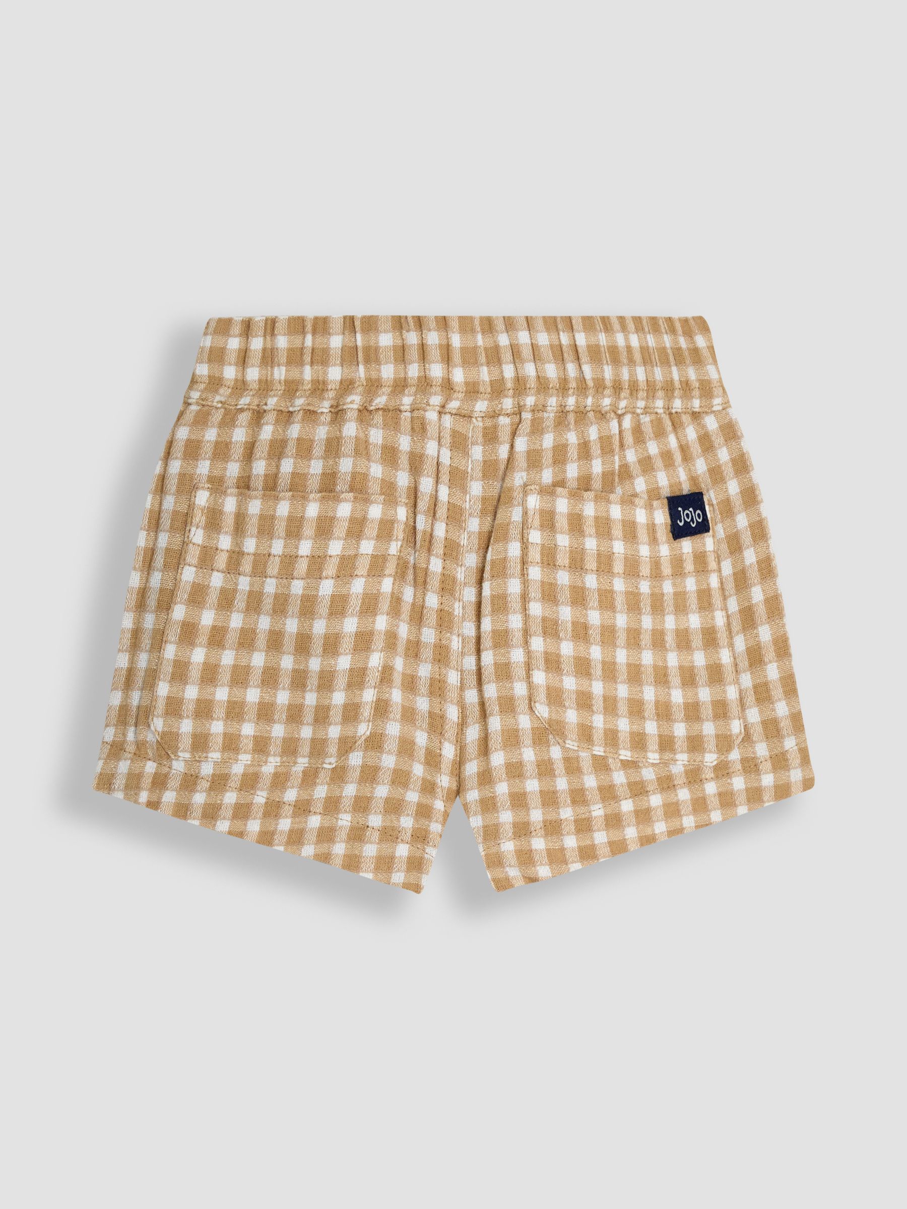 Muted Brown Check - JoJo Maman Bébé 100% katoenen short met textuur en geruit patroon