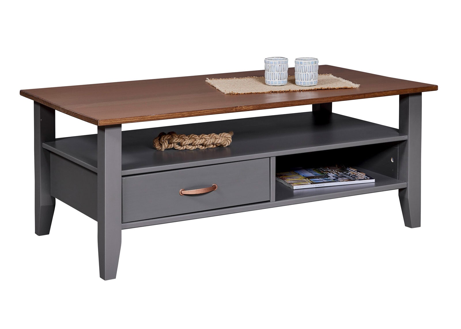 Couchtisch Niclas Massivholz grau/braun 115x45x60 cm