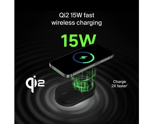 Belkin 2-in-1 Magnetic Foldable Wireless Charger with Qi2 15W, black