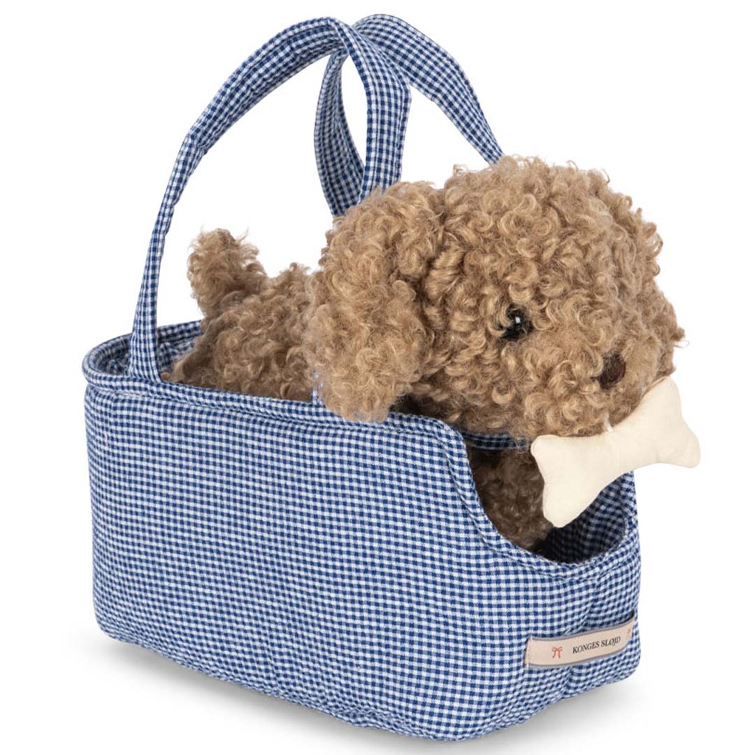 konges sløjd knuffelpuppy met draagtas - lulu - 21 cm