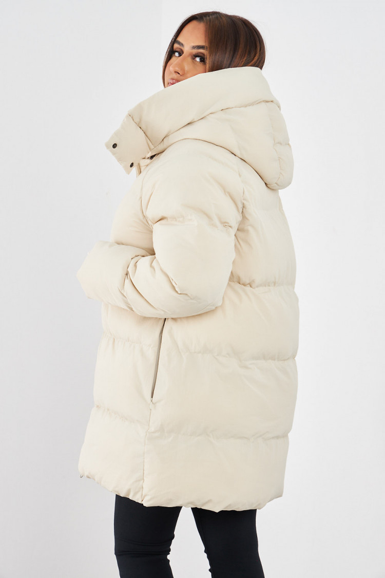 Doudoune beige matelassée mi-longue