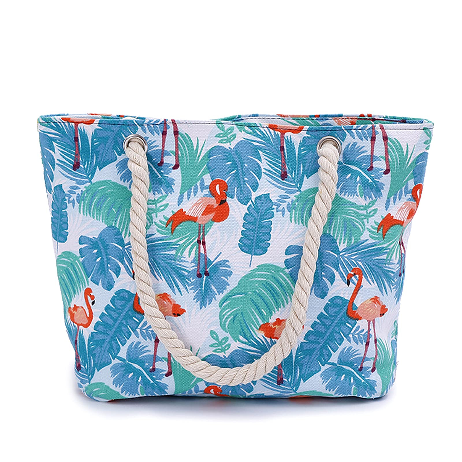 (45x33cm) Leinen Strandtasche Flamingo Stoff Tragetasche - Hellblau