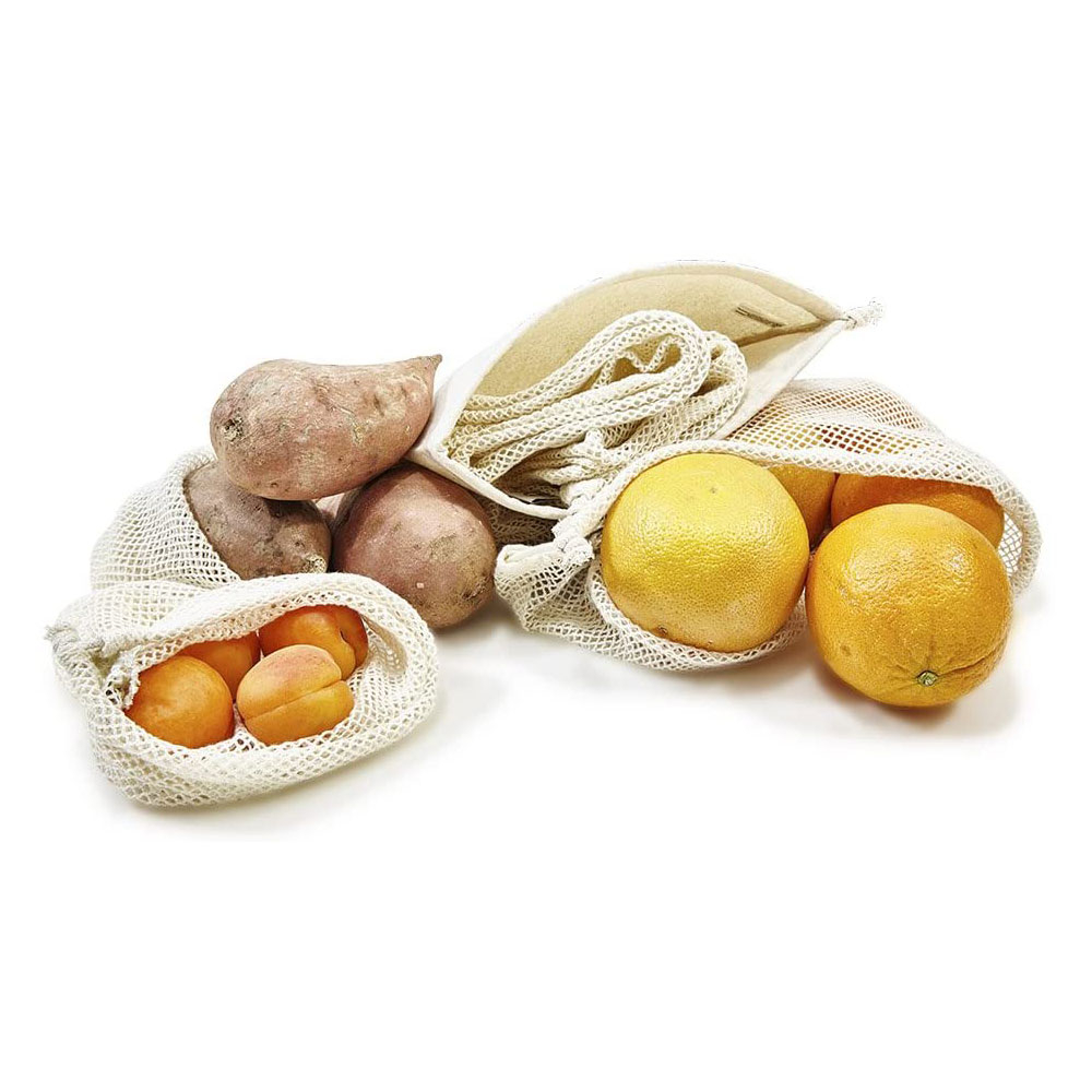 (8er Set) Wiederverwendbare Baumwolle Netztaschen Gemüse / Obst Beutel - Beige