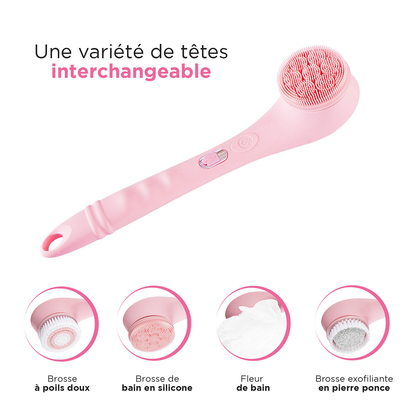 Yoghi Brosse de douche electrique sans fil clean body rose