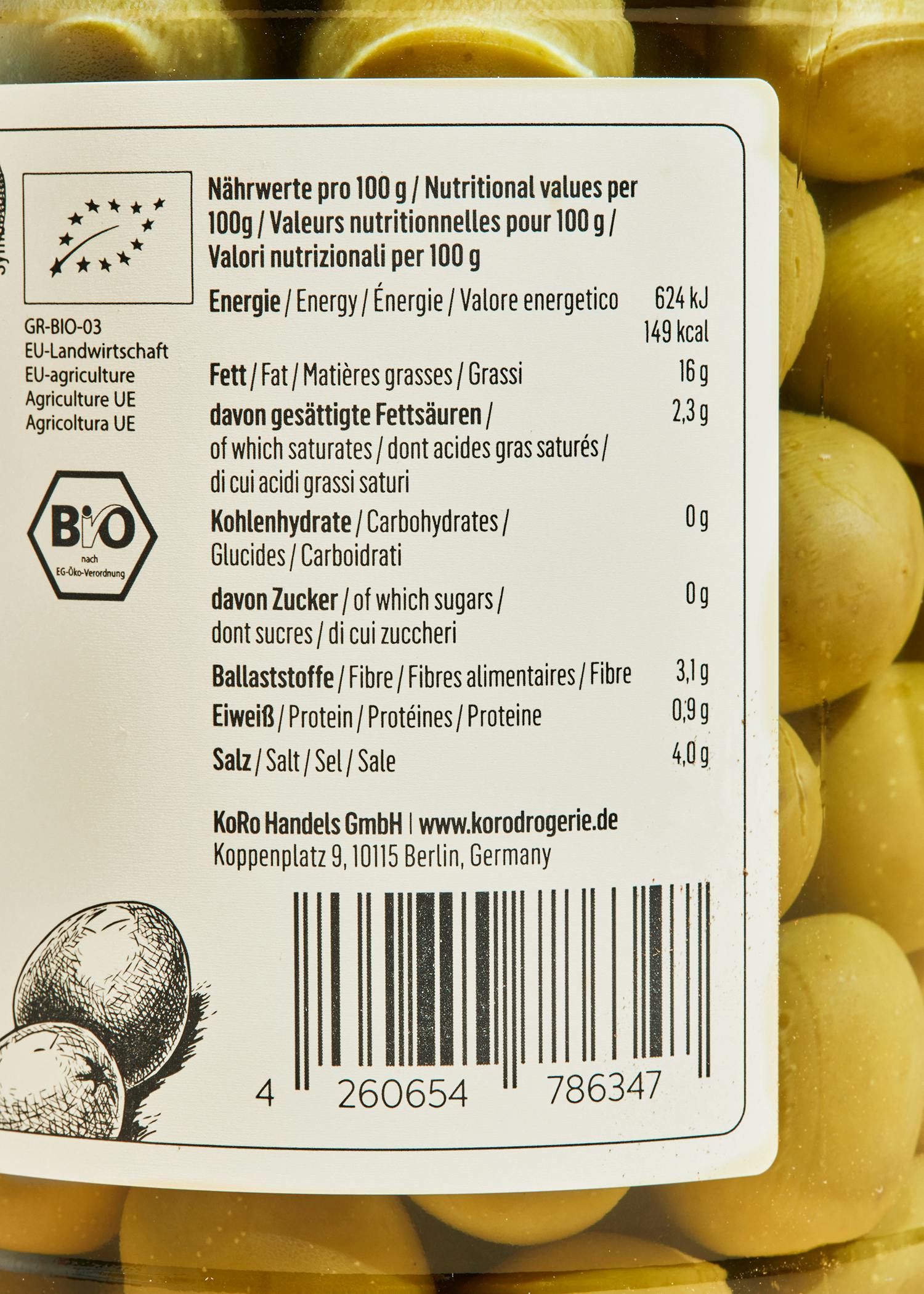 Grüne Bio Oliven mit Stein 400 g