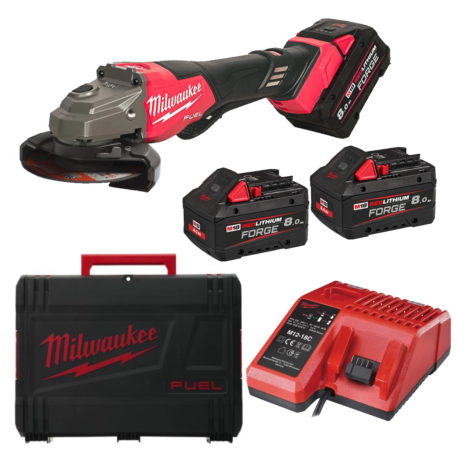 Milwaukee M18 FHSAGO125VXPDB2-802X 18V Li-ion accu Haakse slijper set (2x M18 FB8 accu) in HD Box - 125mm